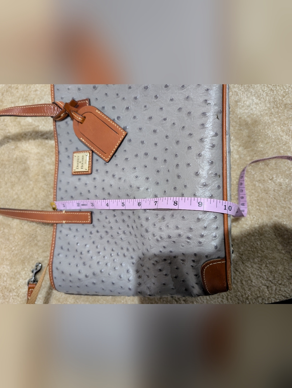 Dooney & Bourke Ostrich Leather Gray and Brown Tote - Picture 17 of 17